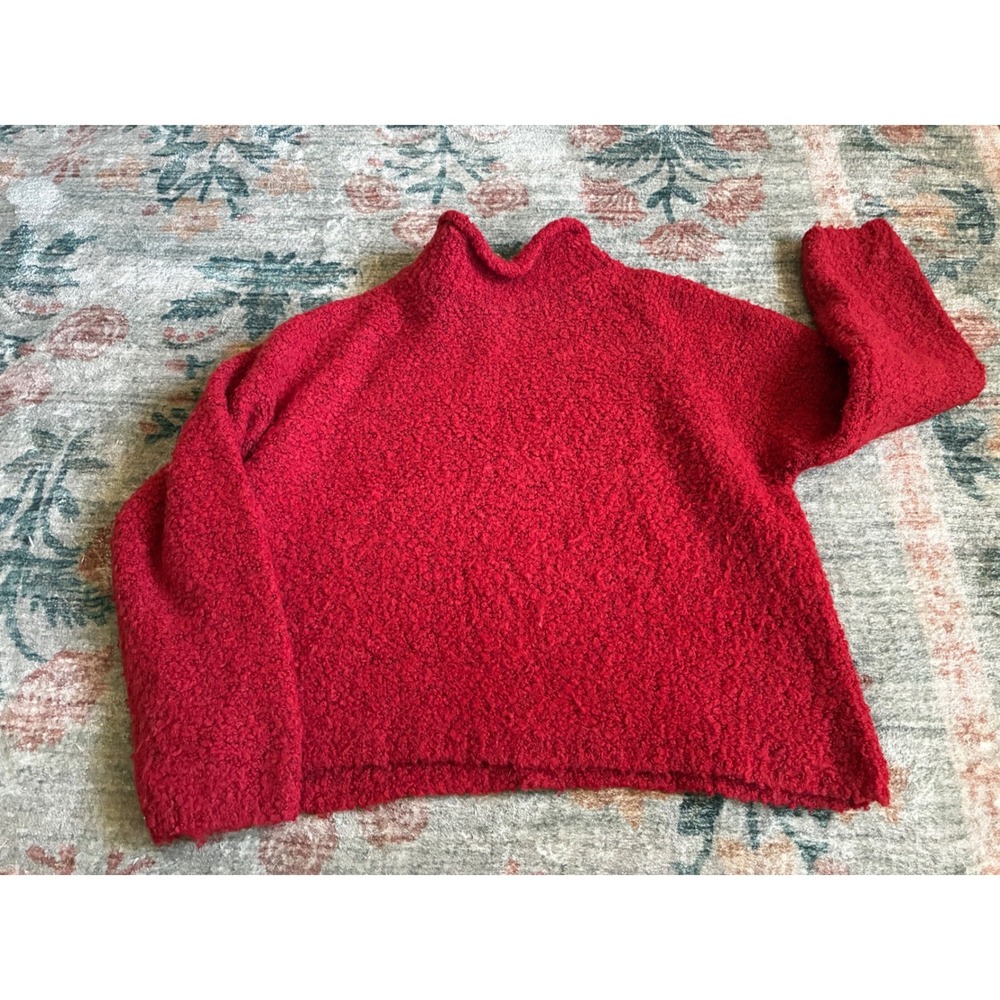 The Limited Sweater Womens Small Red Boucle Wool Blend Mock Neck Cozy Chic